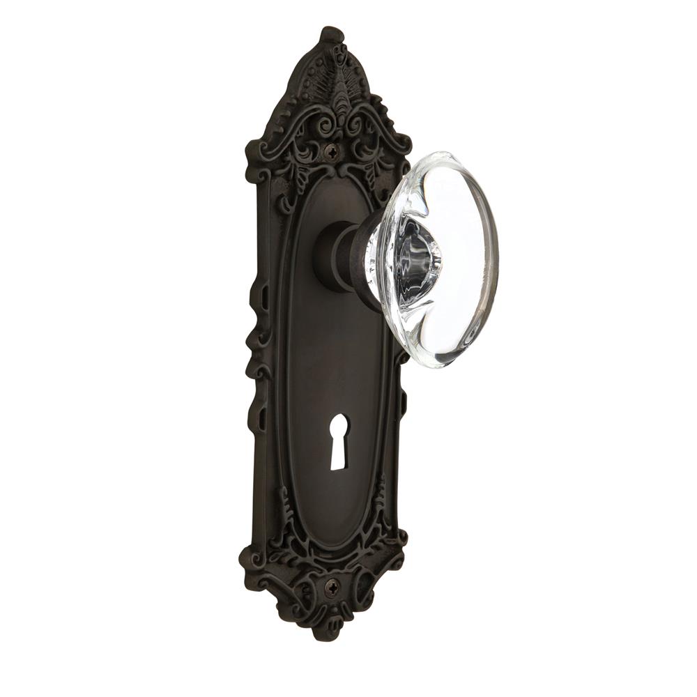 Nostalgic Warehouse VICOCC Privacy Knob Victorian Plate with Oval Clear Crystal Knob with Keyhole in Oil Rubbed Bronze